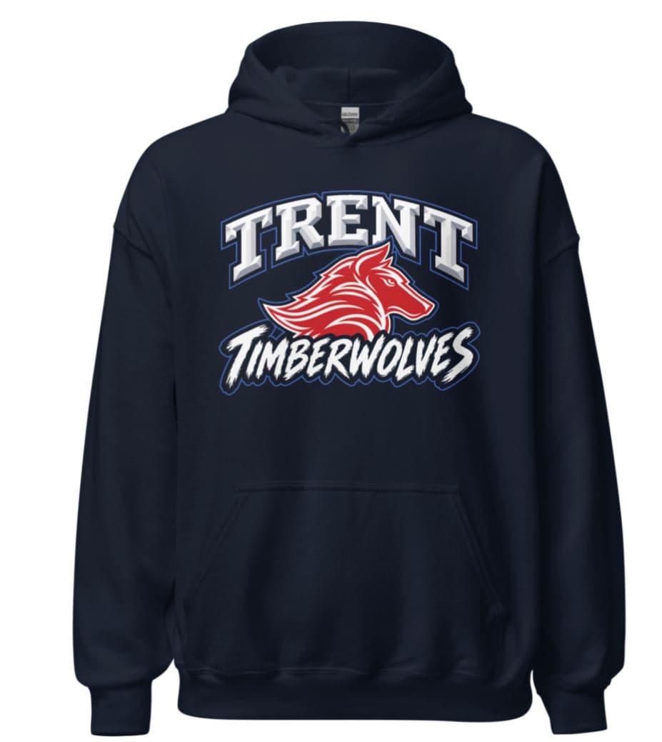 Navy Trent Timberwolves hoodie with wolf mascot logo